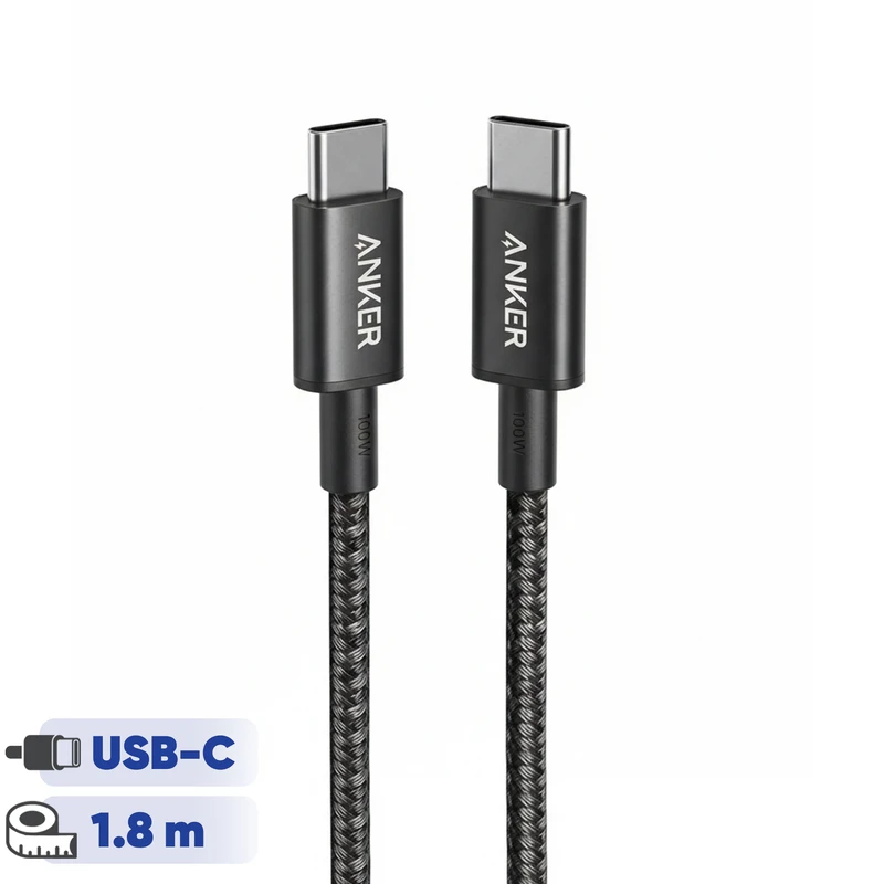 کابل شارژ USB-C به USB-C انکر با توان 100 وات و طول 1.8 متر مدل A8757
